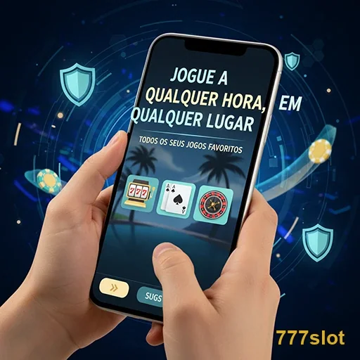 Smartphone mostrando jogos da 777slot em diversas opções.
