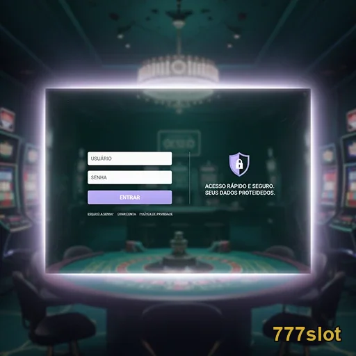 Tela de acesso rápido ao app 777slot com login seguro.