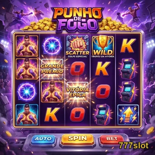 Slot 'Punho de Fogo' no 777slot, com recursos VIP visíveis.