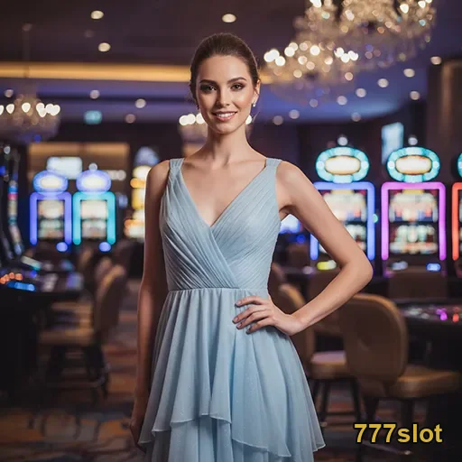 Jogadora do 777slot em ambiente elegante de cassino.