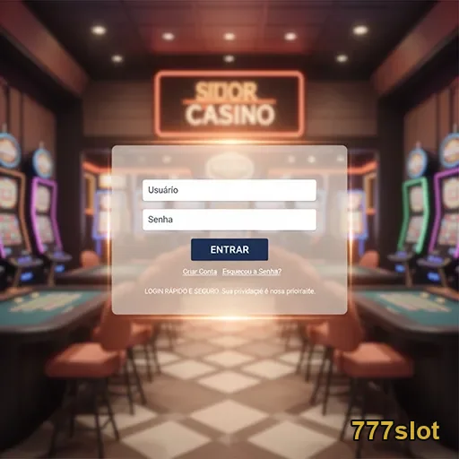 Tela de login do 777slot com interface de slot games VIP.